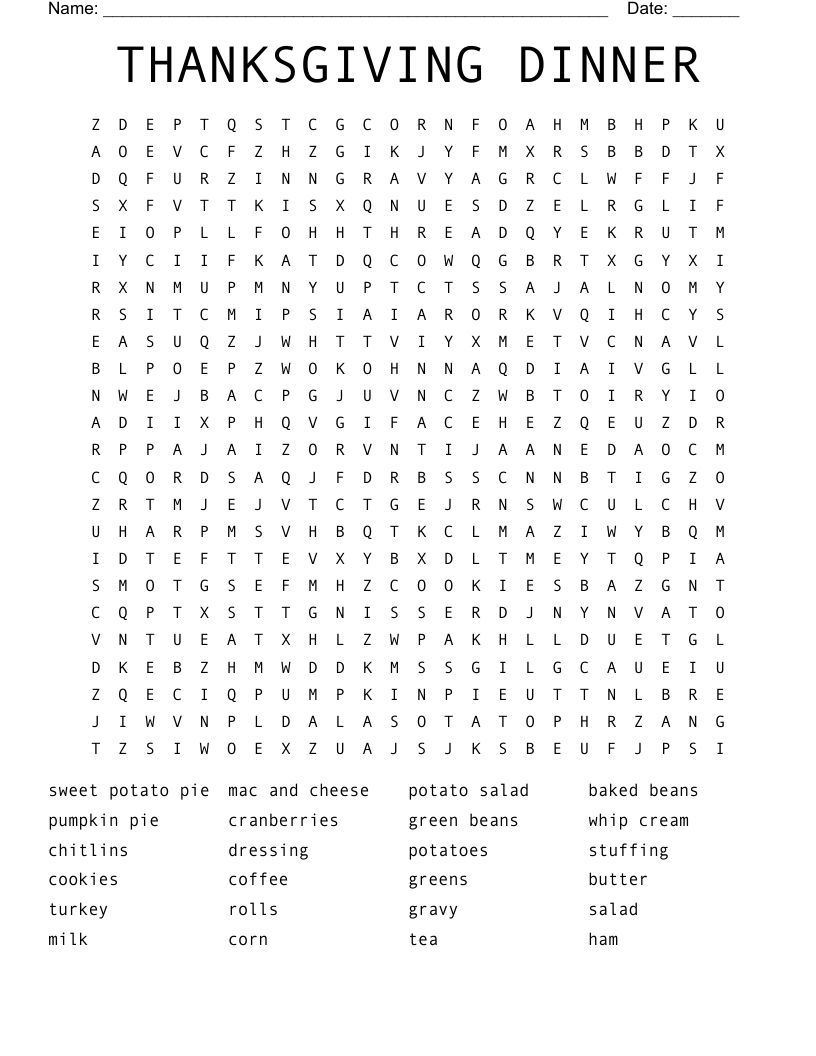 Thanksgiving Dinner Word Search - Wordmint for Thanksgiving Dinner Word Search