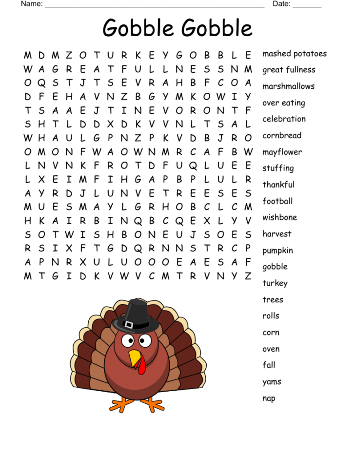Thanksgiving Answer Key Word Search Thanksgiving Answer Key Word Search