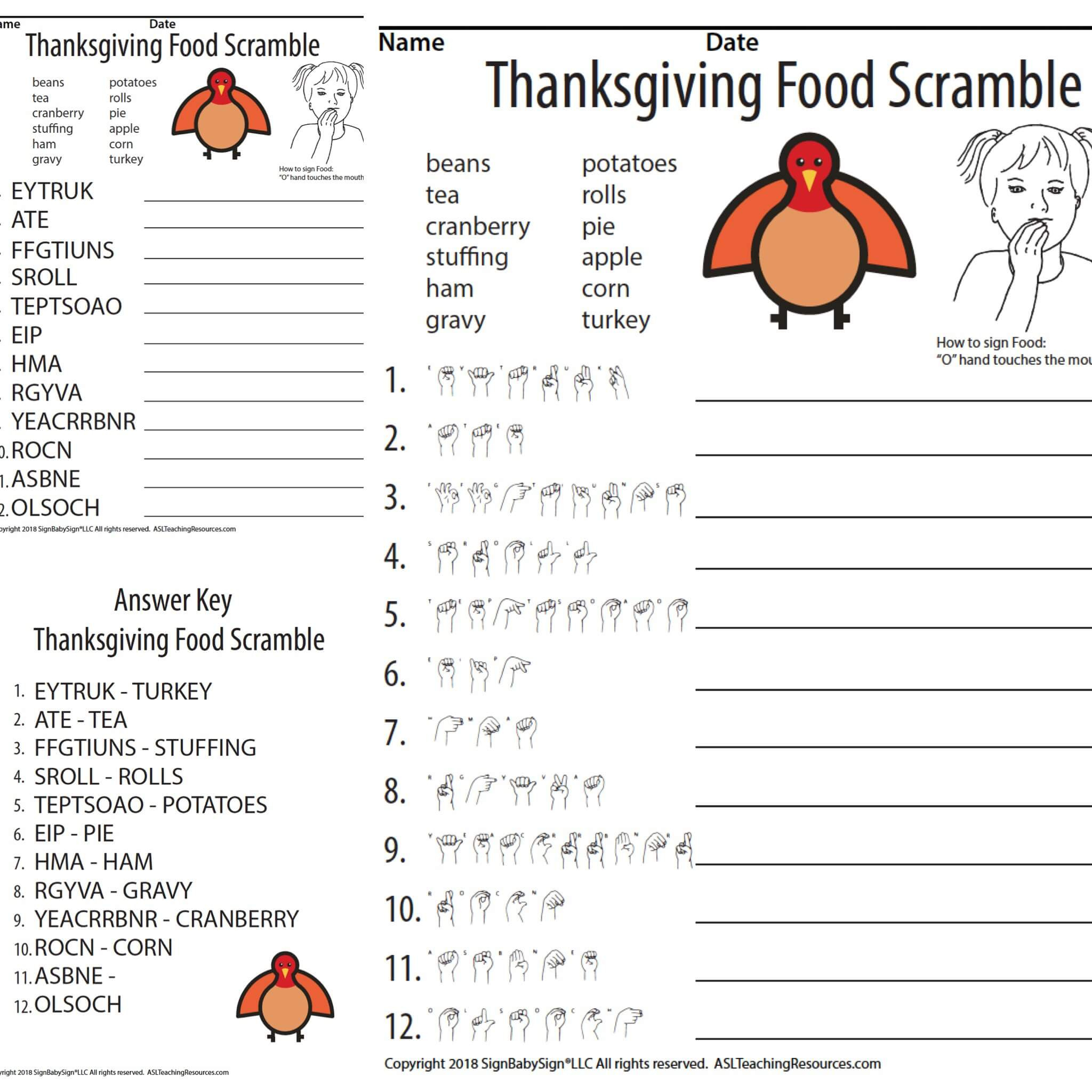 Thanksgiving Food Scramble - Asl Teaching Resources within Asl Thanksgiving Word Search
