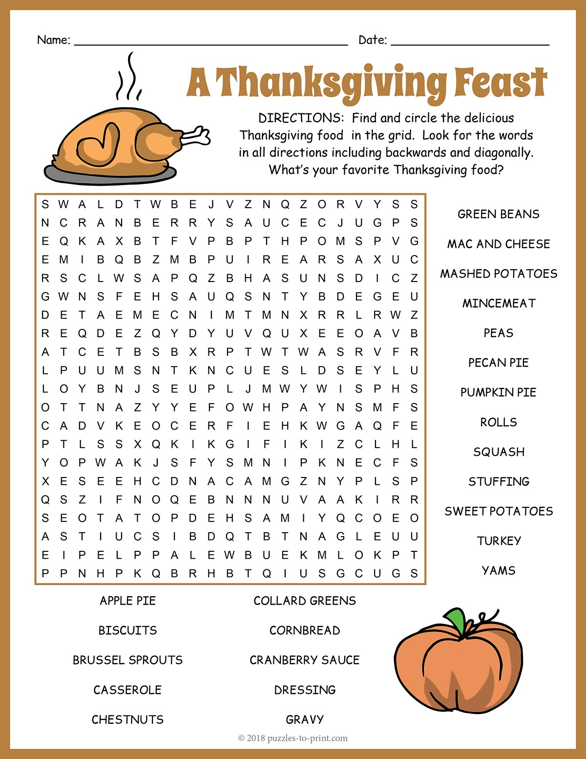 Thanksgiving Foods Word Search pertaining to Thanksgiving Food Word Search
