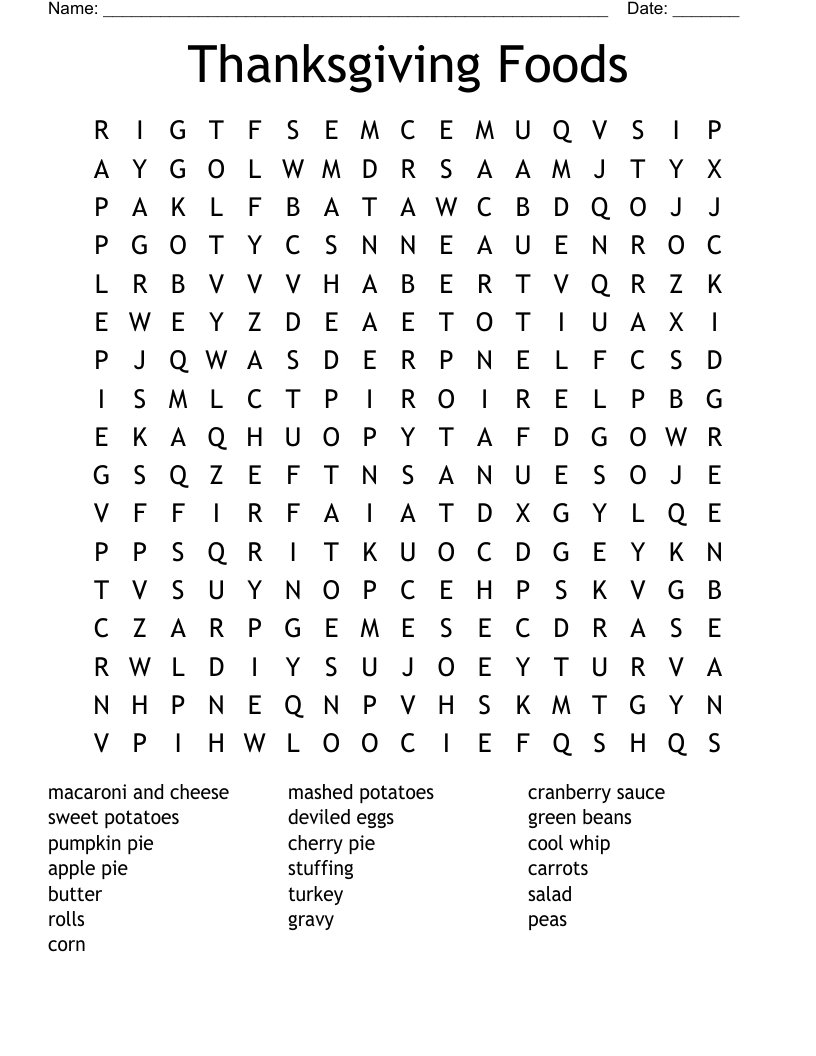 Thanksgiving Foods Word Search - Wordmint regarding Thanksgiving Foods Word Search Answers