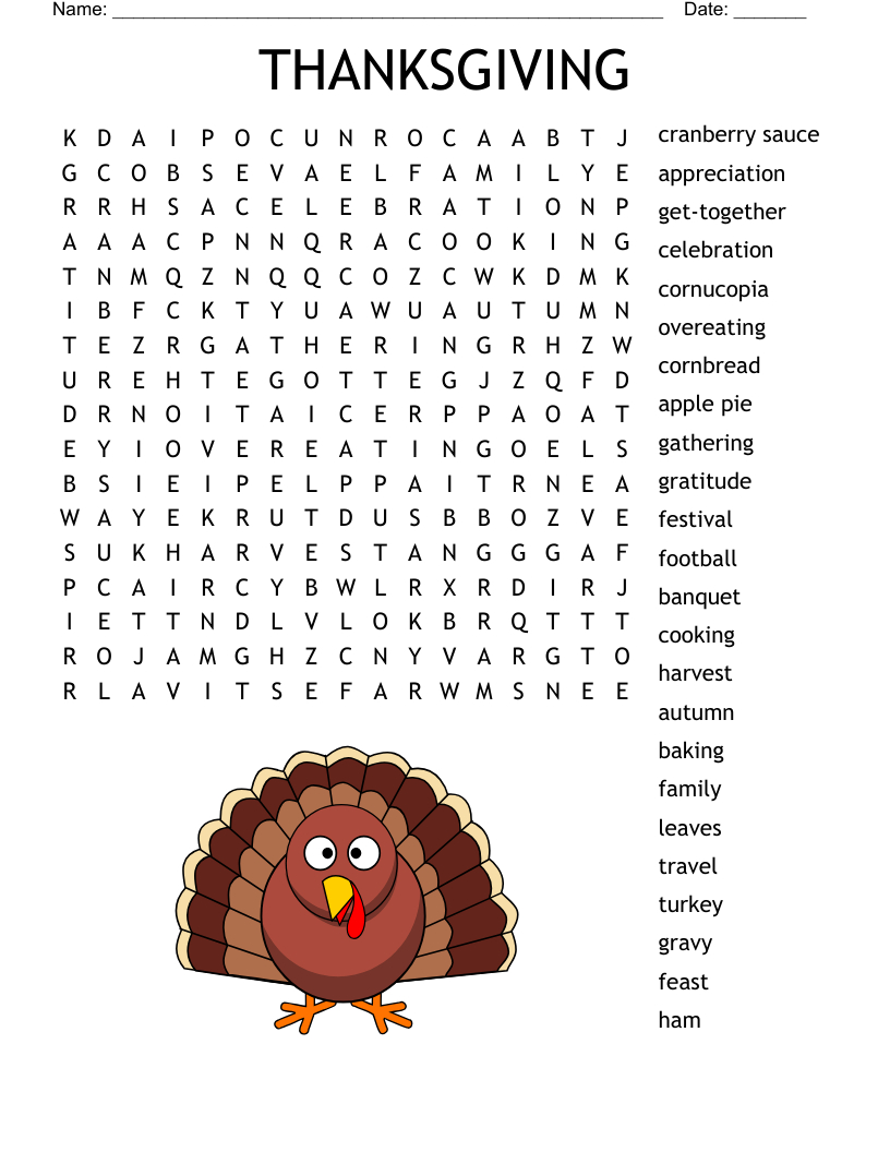Thanksgiving Foods Word Search - Wordmint throughout Thanksgiving Word Searches For Seniors