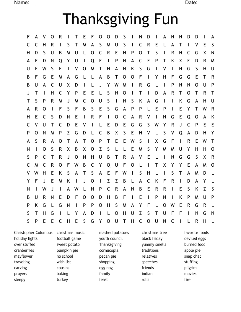 Thanksgiving Fun Word Search - Wordmint with regard to Thanksgiving Music Word Search
