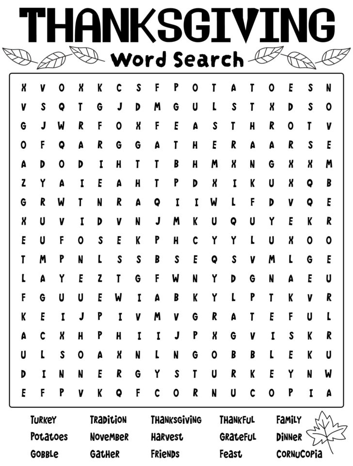 Kidsdomain Thanksgiving Word Search