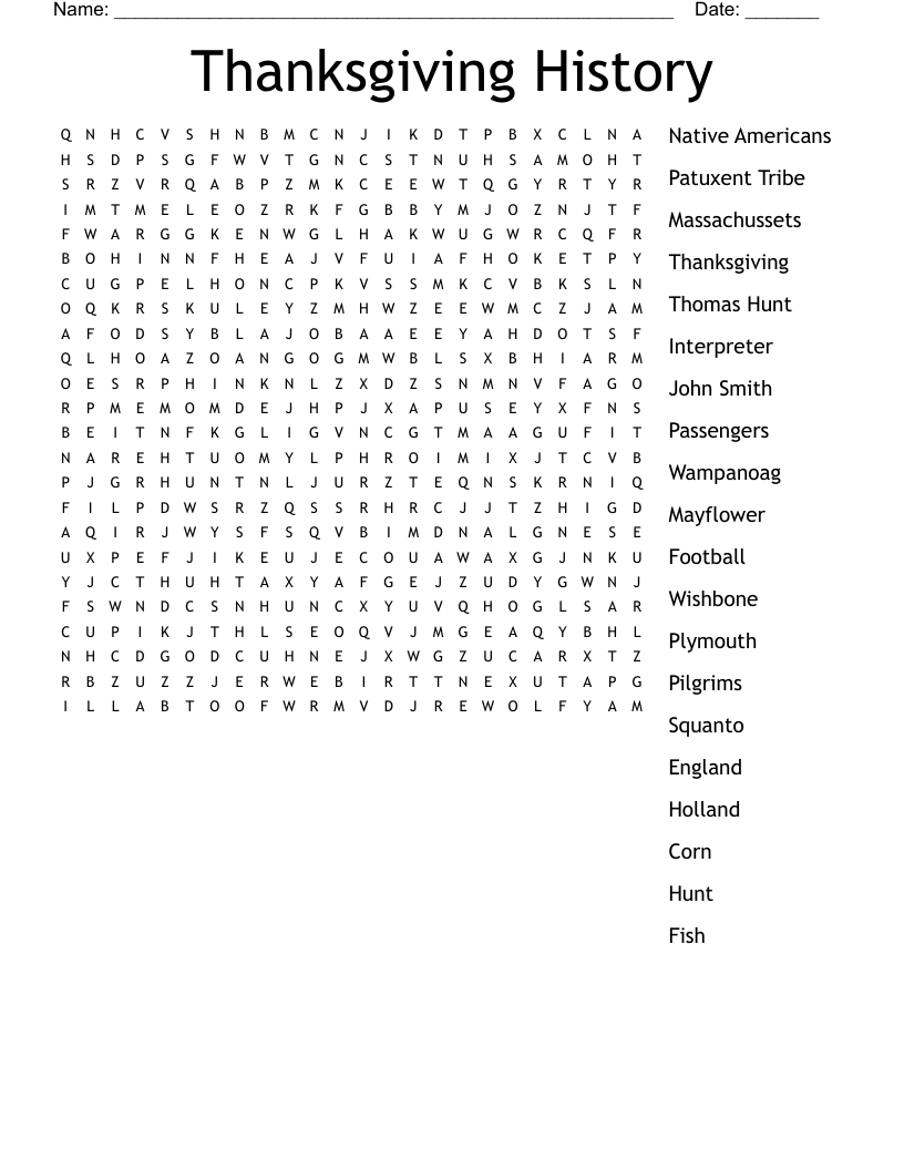Thanksgiving History Word Search - Wordmint within First Thanksgiving Word Search Puzzle
