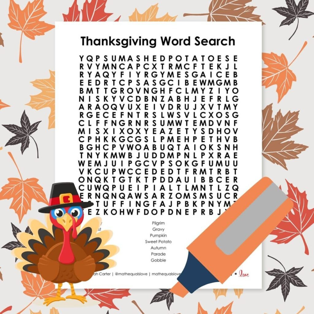 Thanksgiving Math Activities For Middle Or High School within Kids Domain Thanksgiving Word Search Key