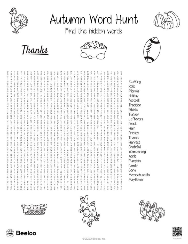 Thanksgiving Kids Word Search