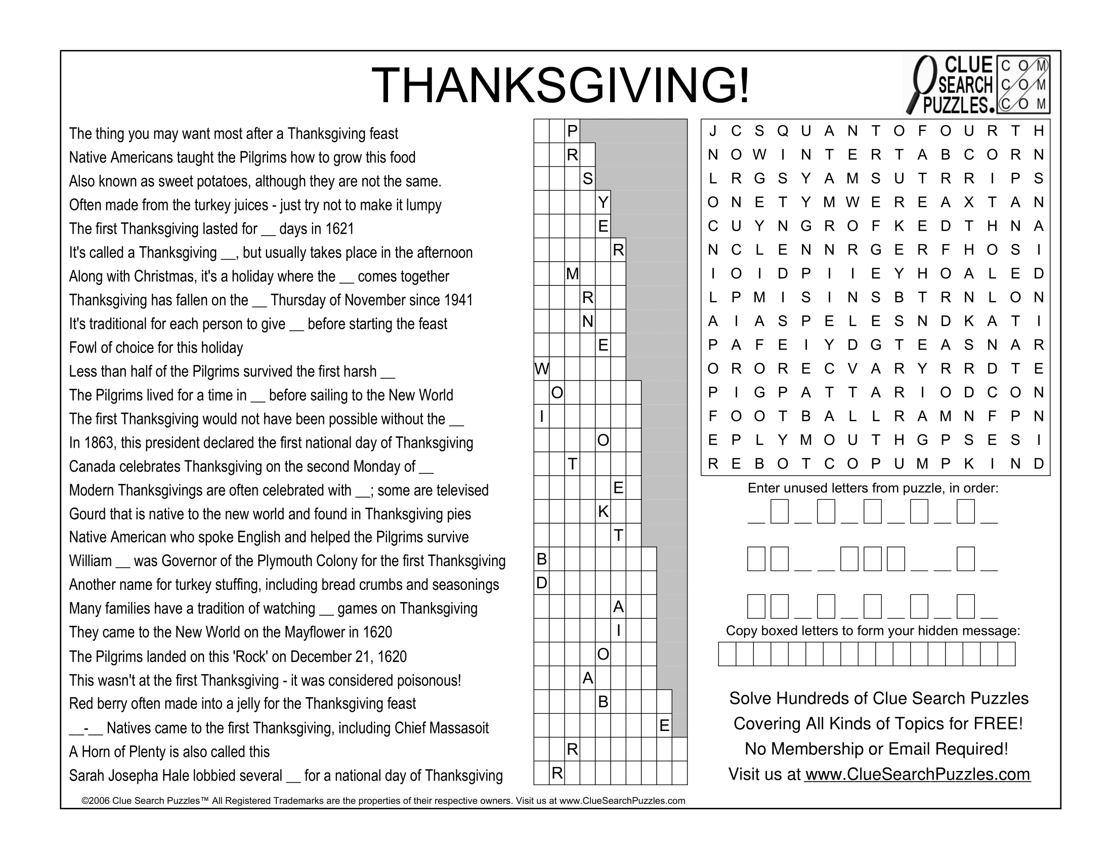 Thanksgiving Trivia Quiz inside Thanksgiving Trivia Word Search