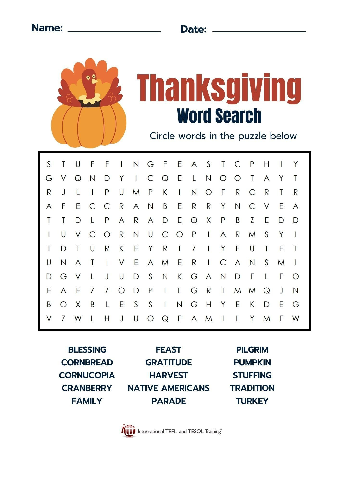 Thanksgiving Vocabulary Efl Word Search | ✔️ ✔️ ✔️ Ittt with regard to Thanksgiving Day Words Search Help