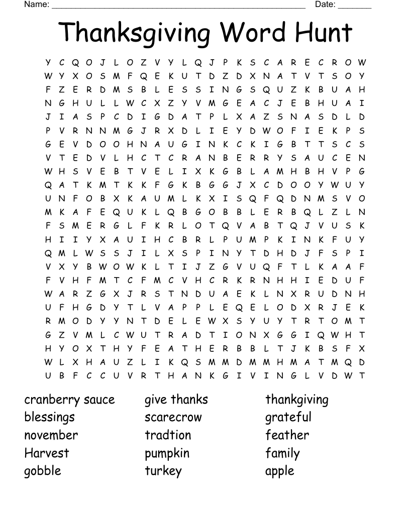 Thanksgiving Word Hunt Word Search - Wordmint within Harvest Thanksgiving Word Search