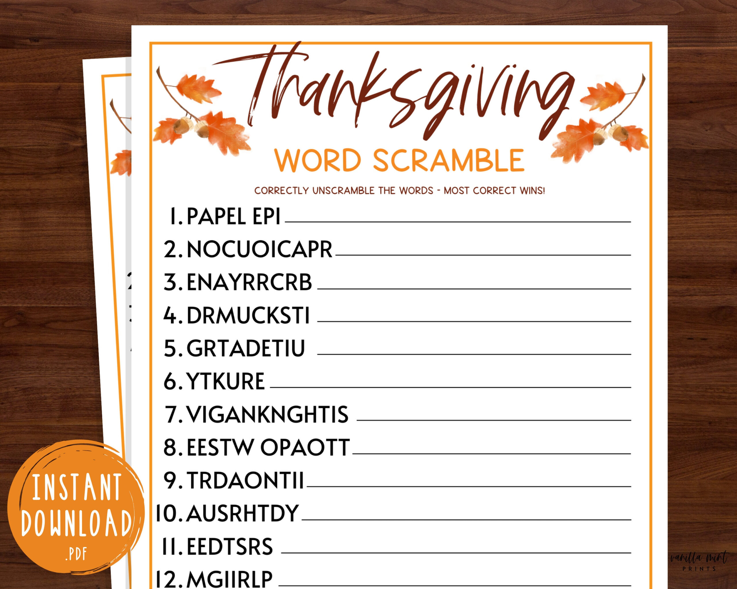 Thanksgiving Word Scramble Game | Thanksgiving Printable Games for Thanksgiving Super Hard Word Search Horn of Plenty