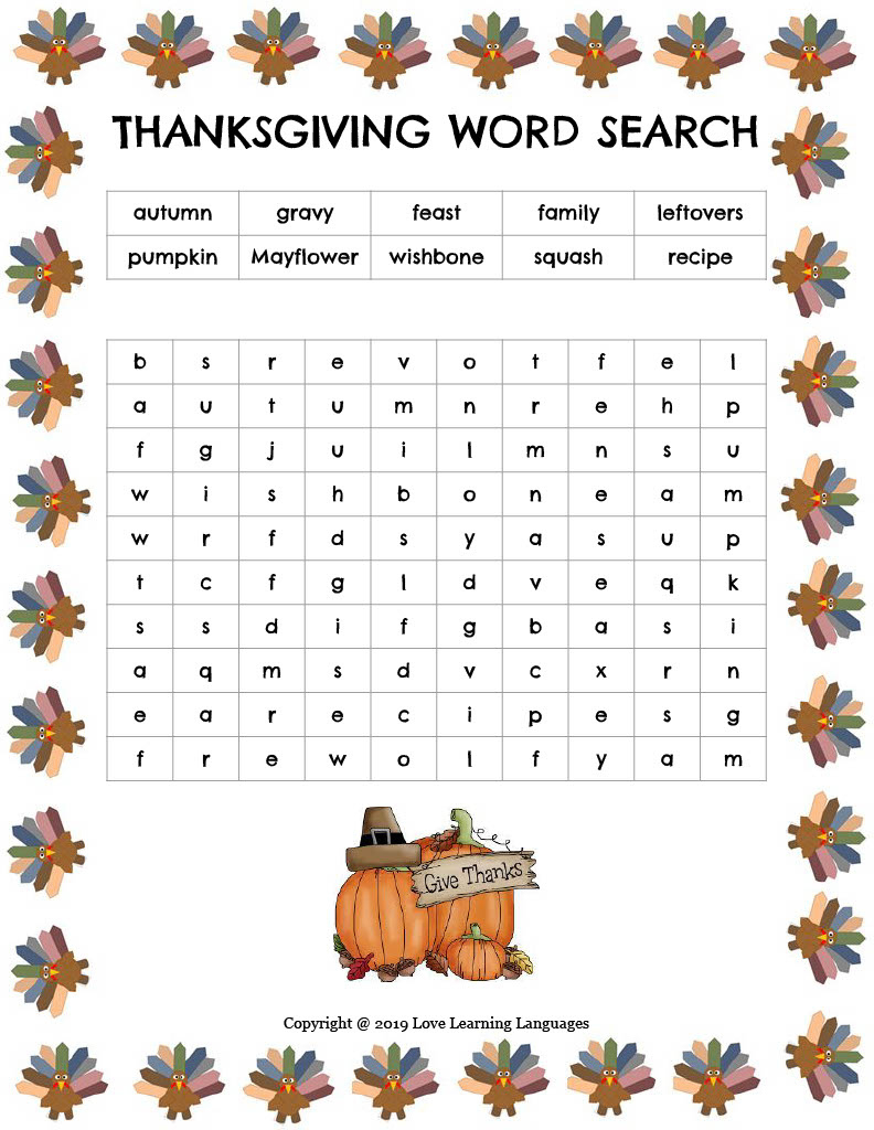 Thanksgiving Word Search 1 intended for Thanksgiving Word Search East