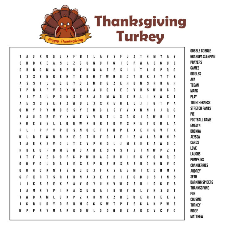 Giant Thanksgiving Word Search