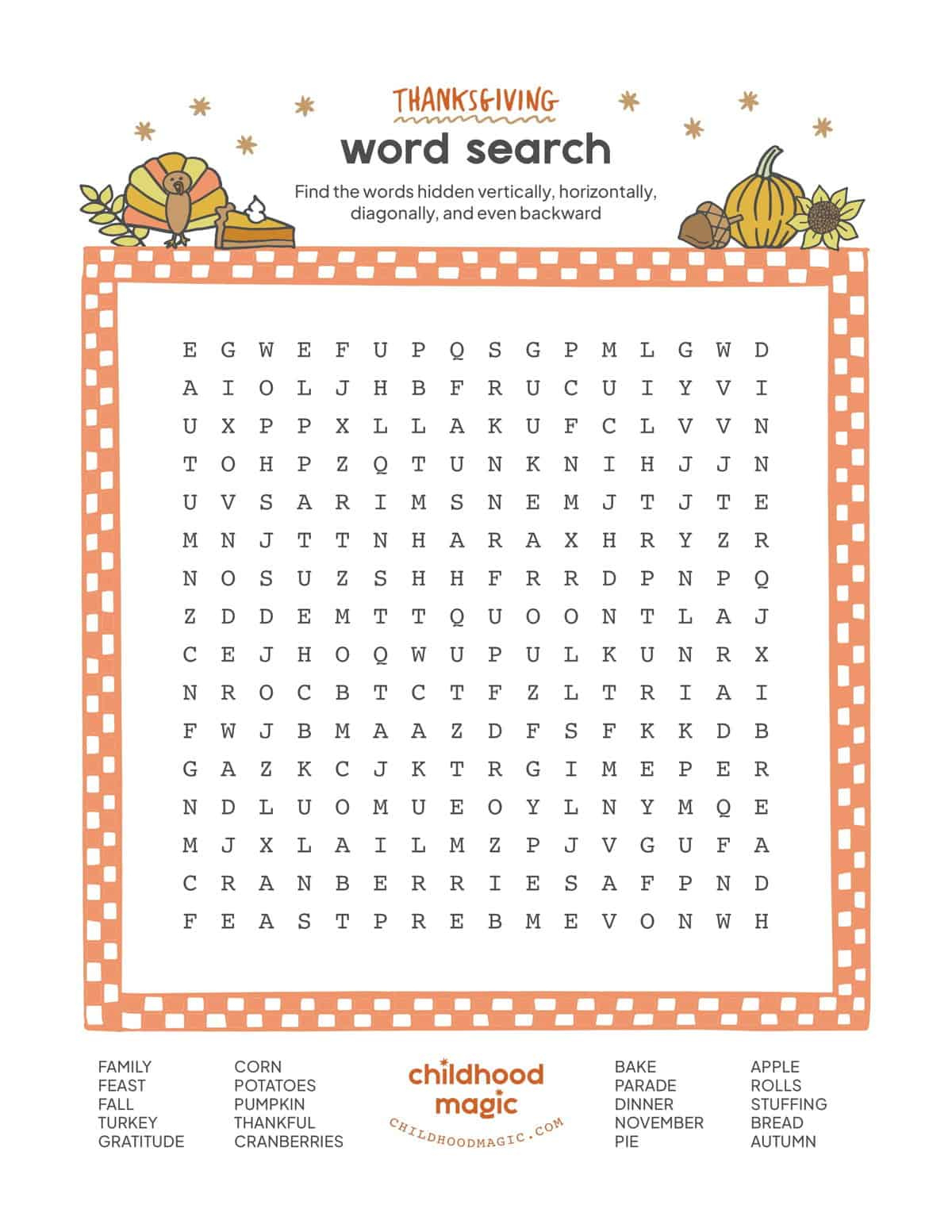 Thanksgiving Word Search - Childhood Magic within Thanksgiving Word Searches Church