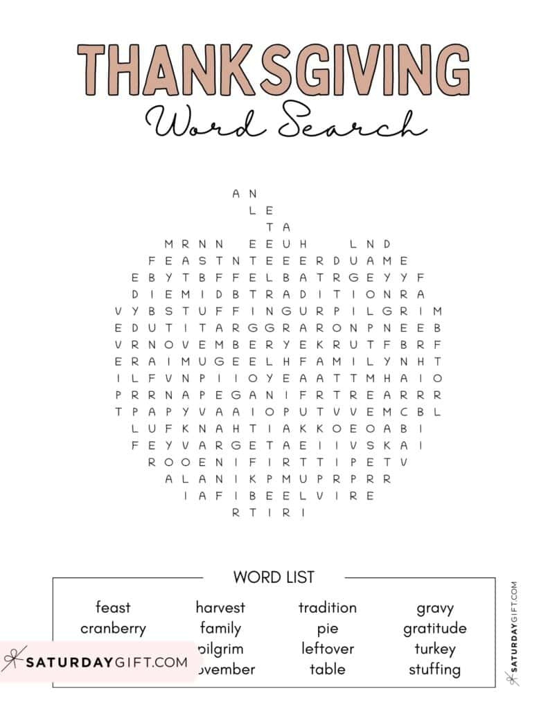 Thanksgiving Word Search - Cute &amp;amp; Free Printables | Saturdaygift for Pumpkin Shaped Word Search Answers Thanksgiving