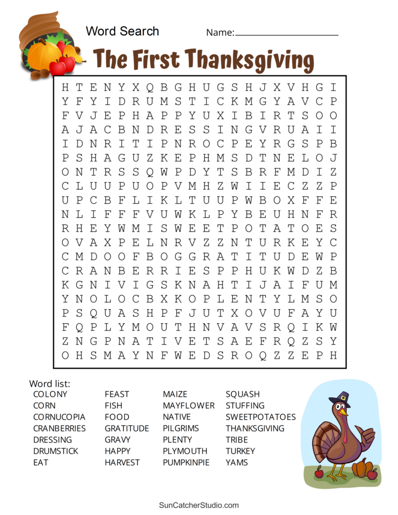 Thanksgiving Word Search Answer Sheet | Printable Word Search