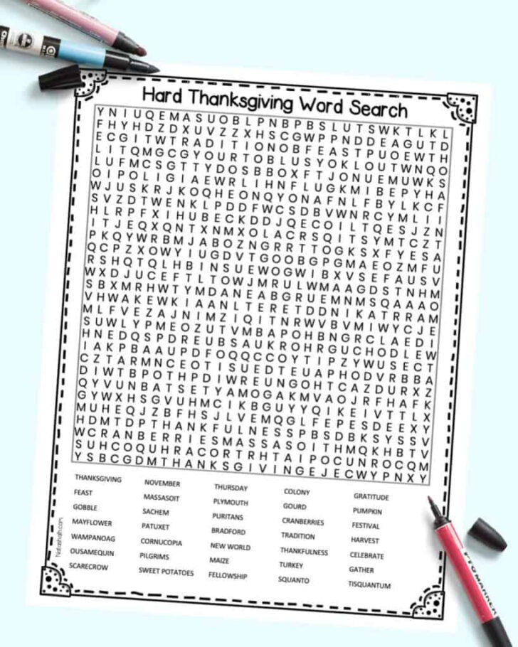 Thanksgiving Challenge Word Search Answer Key