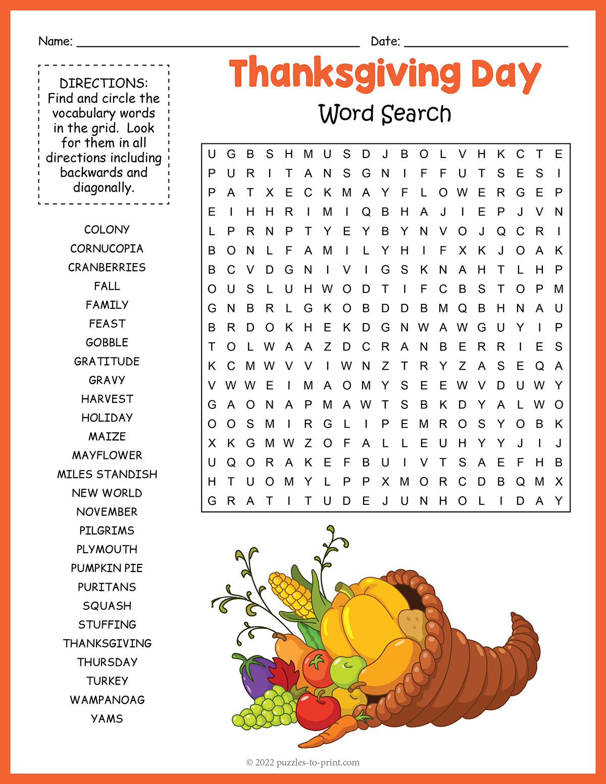 Thanksgiving Word Search in Thanksgiving Word Searches Printable Hard