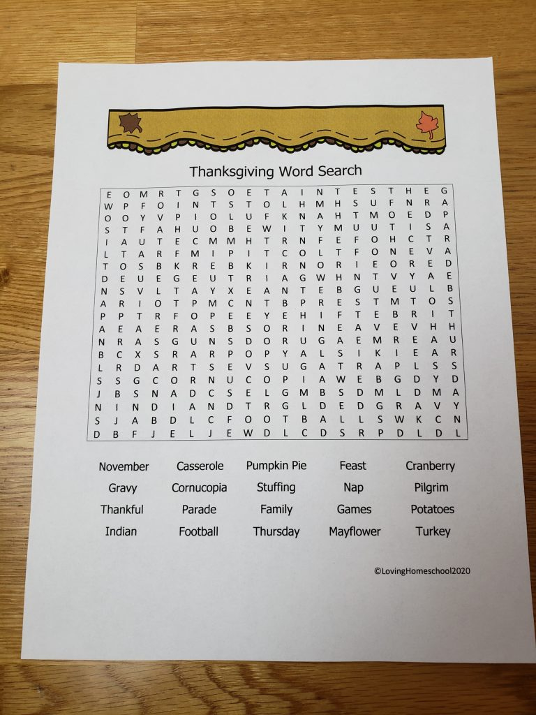 Thanksgiving Word Search - Lovinghomeschool throughout Crafting The Word Of God Thanksgiving Word Search Answers