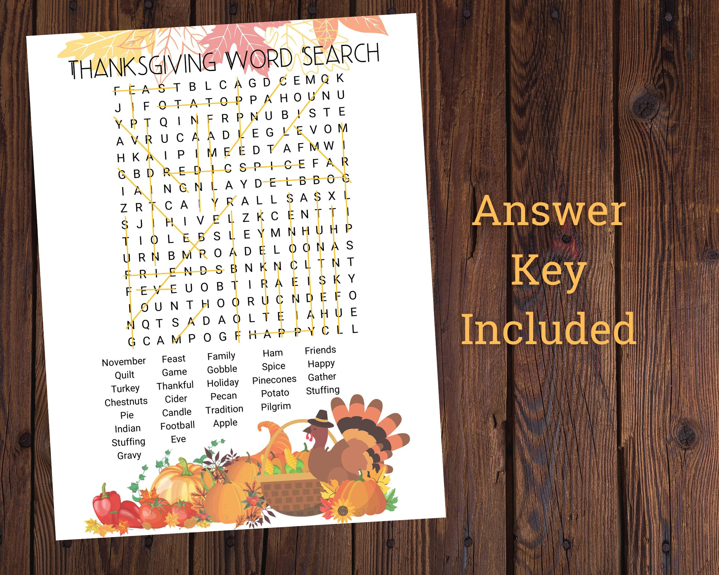 Thanksgiving Word Search Printable - Etsy in Thanksgiving Word Search Answers November Ham Potatoes