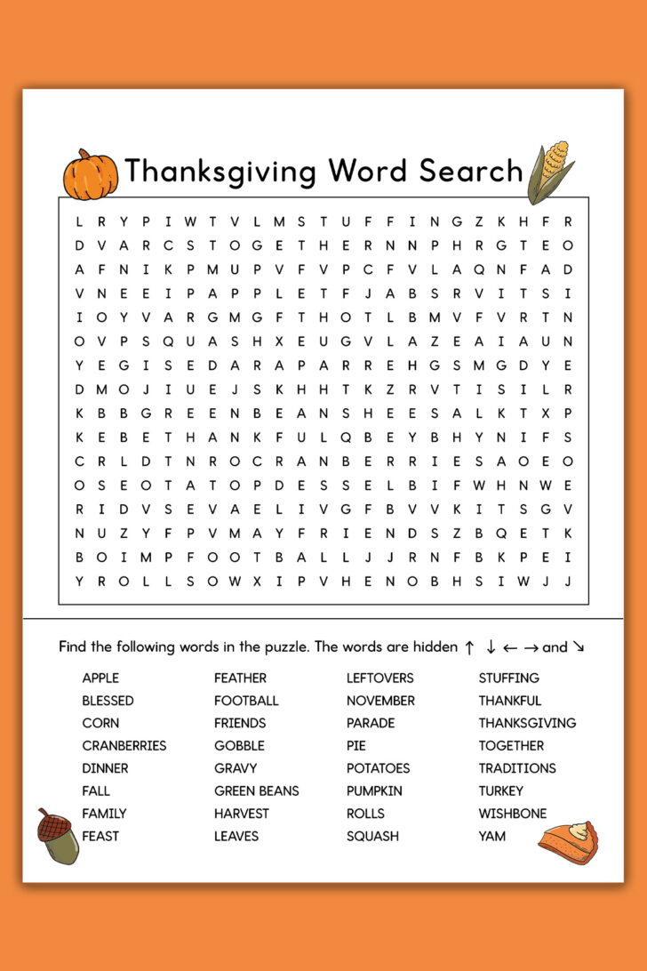 Free Thanksgiving Word Search Hard