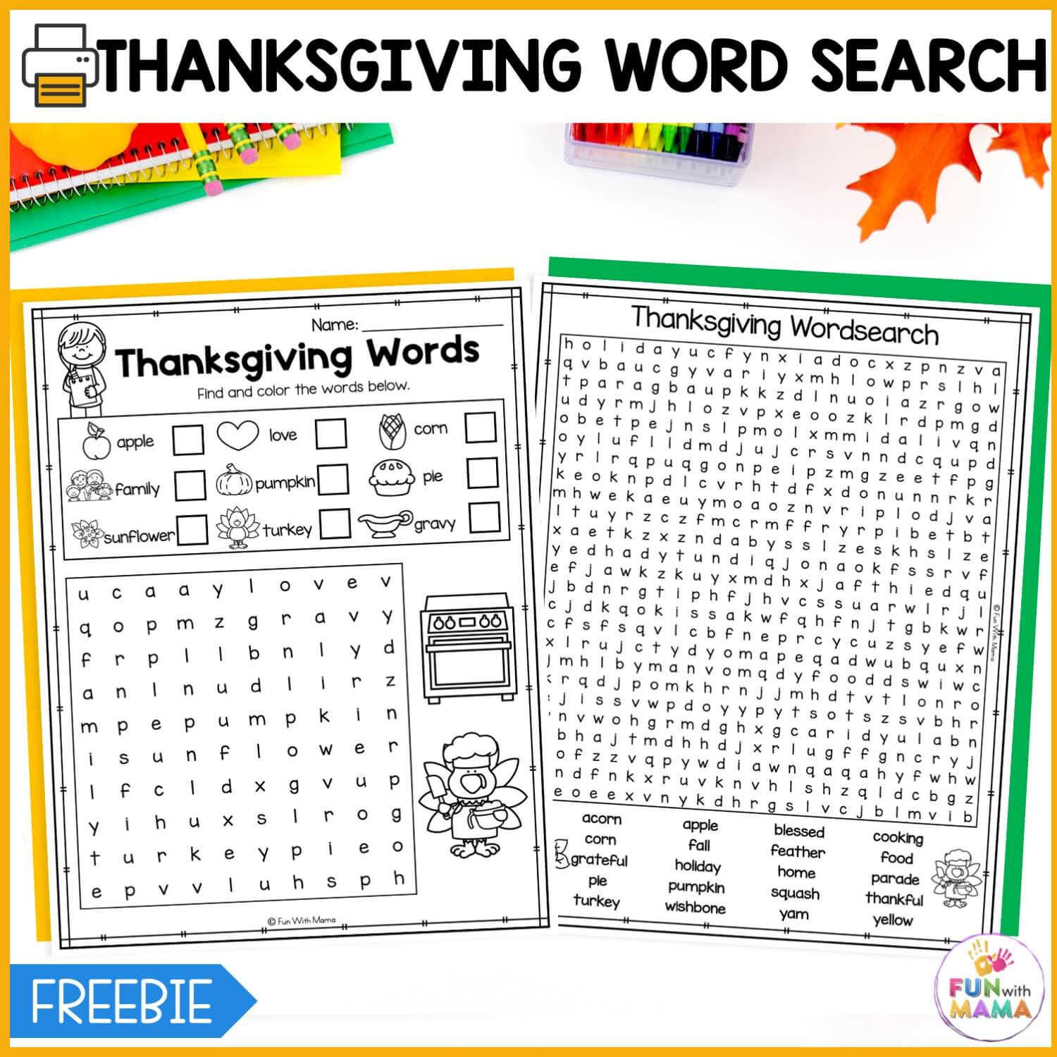 Thanksgiving Word Search Printable - Fun With Mama pertaining to Thanksgiving Word Search Second Grade
