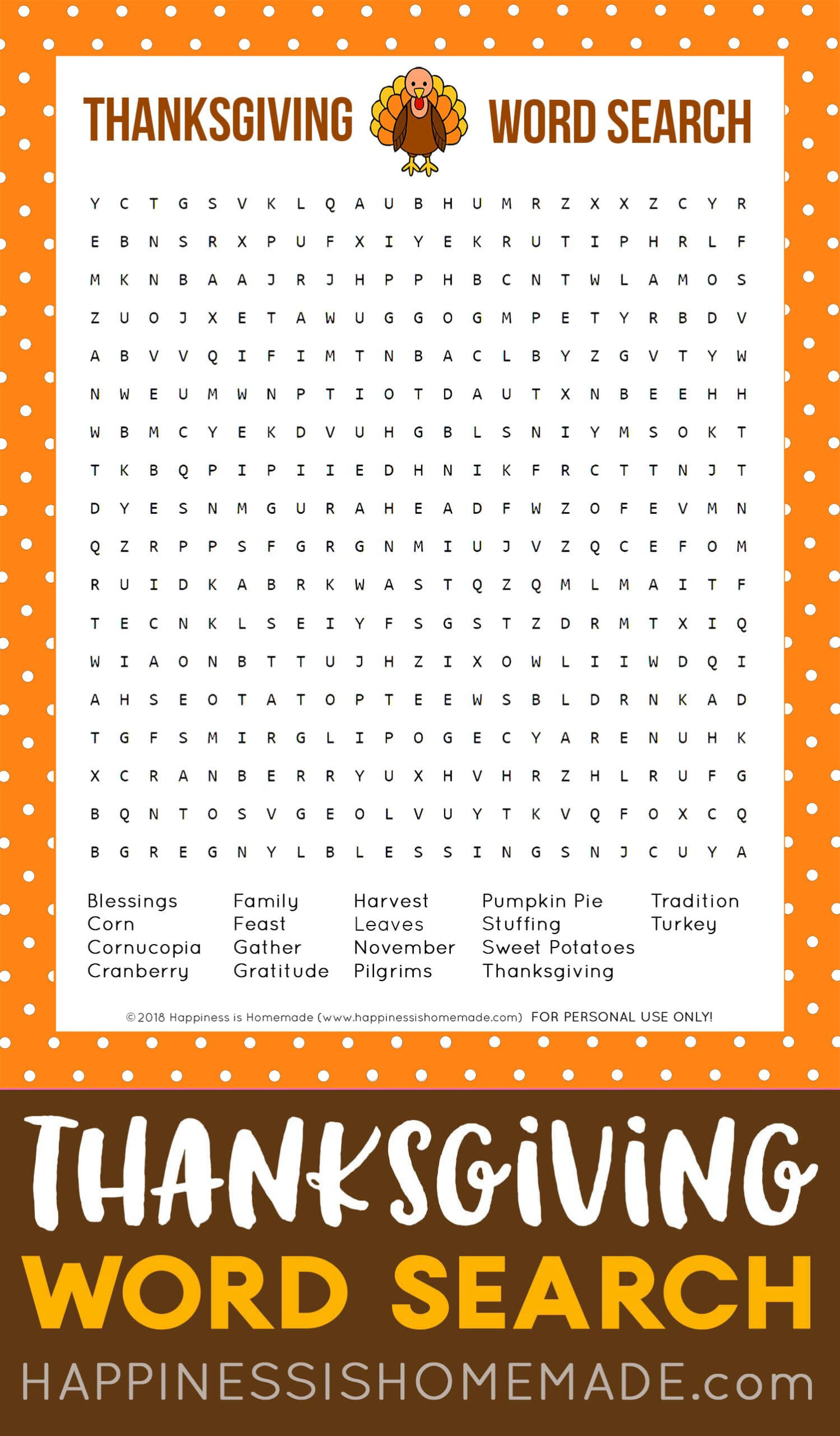 Thanksgiving Word Search Printable - Happiness Is Homemade regarding Free Thanksgiving Printable Word Search