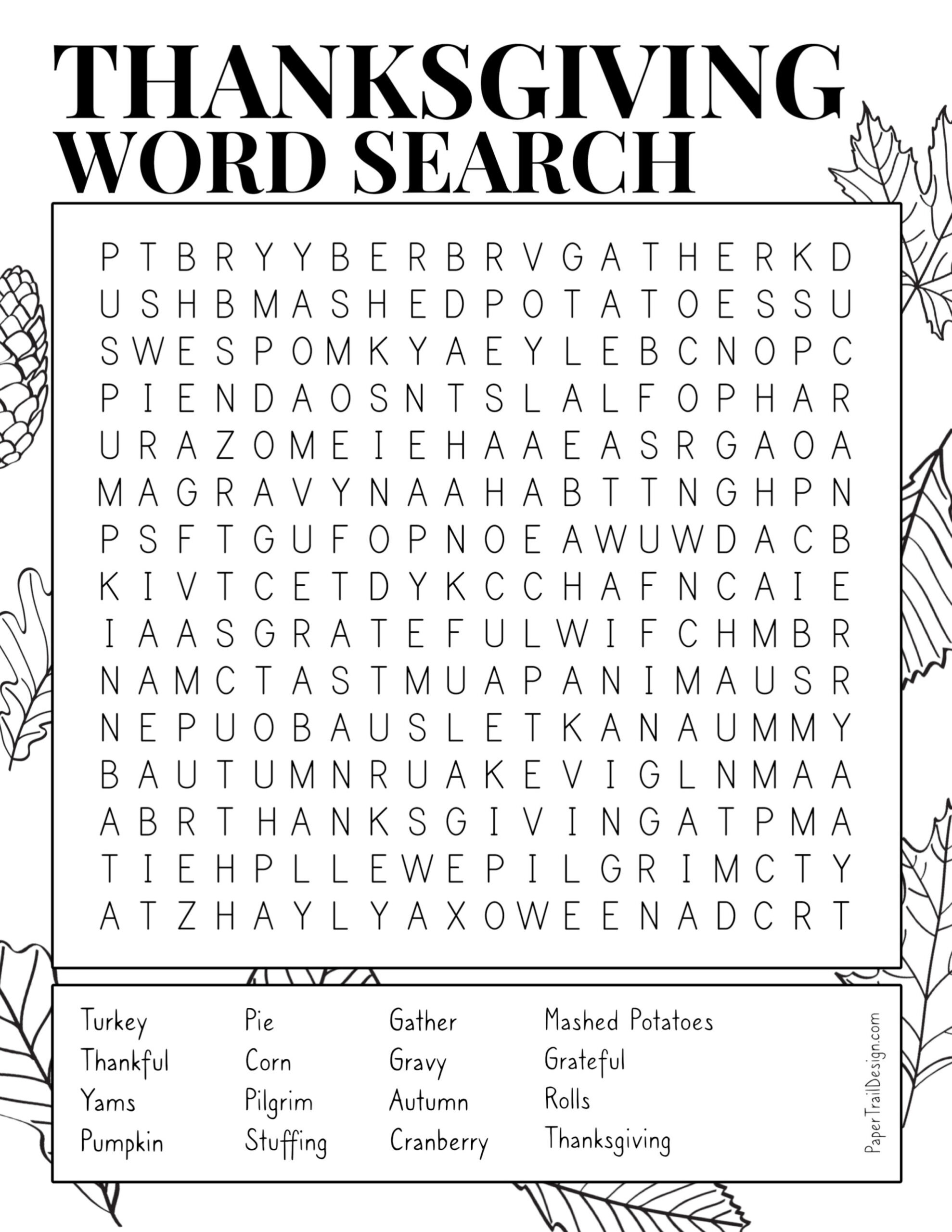 Thanksgiving Word Search Printable - Paper Trail Design for Thanksgiving Word Search Answers Wordmint