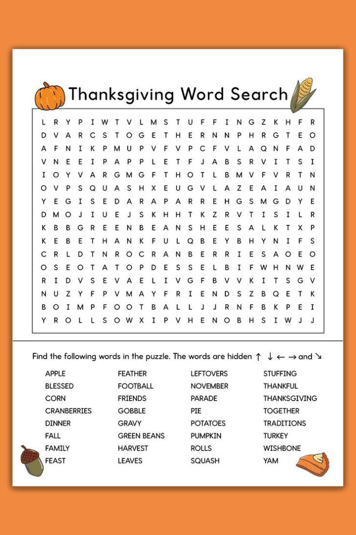 Thanksgiving Word Search 4th Grade