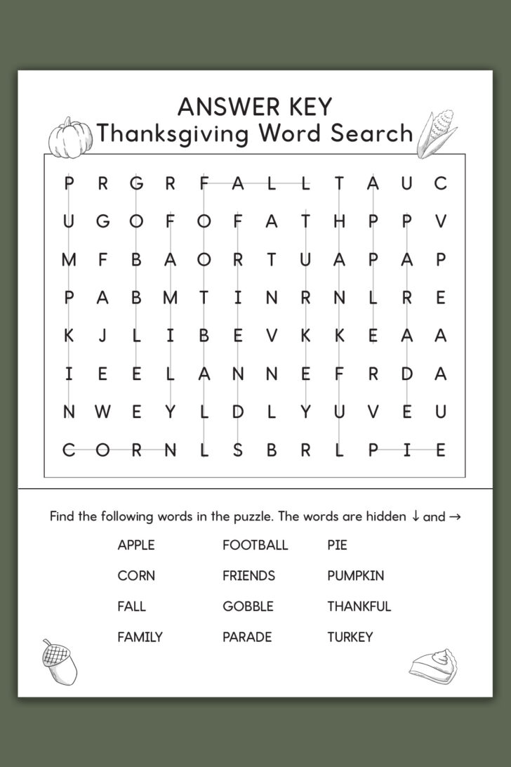 Thanksgiving Word Search Kindergarten