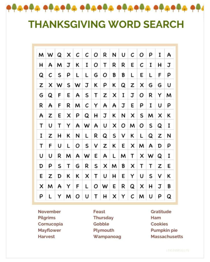 Thanksgiving Word Search Large Print