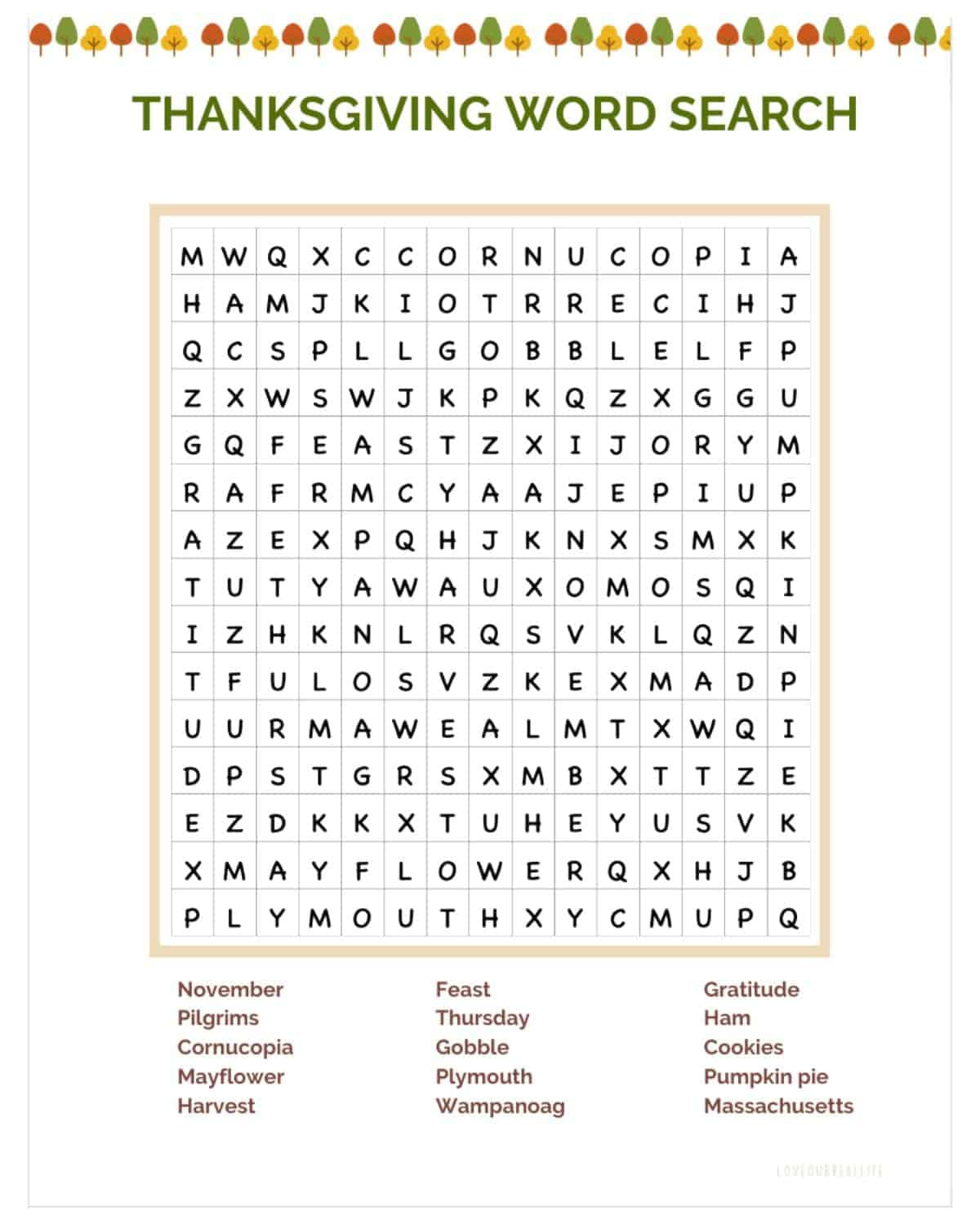 Thanksgiving Word Search Puzzle - Free Printable Pdf ⋆ Love Our for Thanksgiving Word Search Large Print