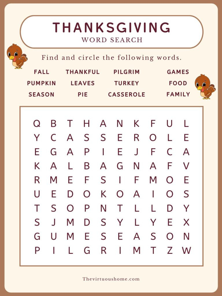 Thanksgiving Word Search - The Virtuous Home regarding Thanksgiving Word Search You Can Play