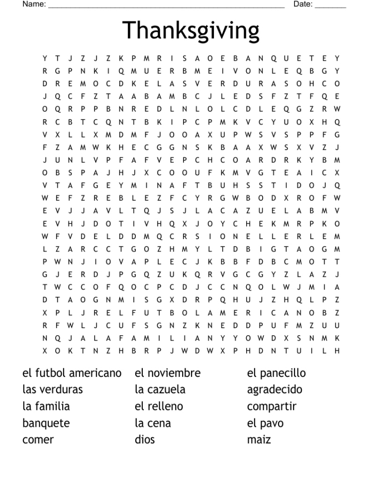 6th Grade Thanksgiving Word Search | Printable Word Search