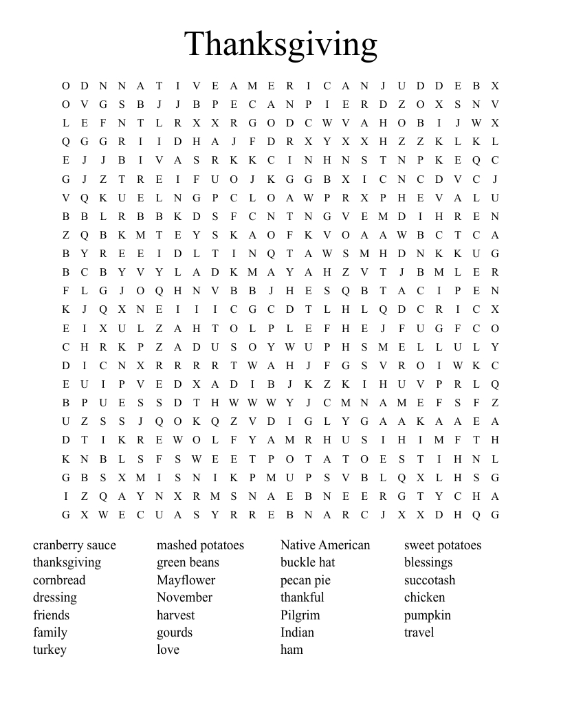 Thanksgiving Word Search - Wordmint intended for Thanksgiving Word Search Answers November Ham Potatoes