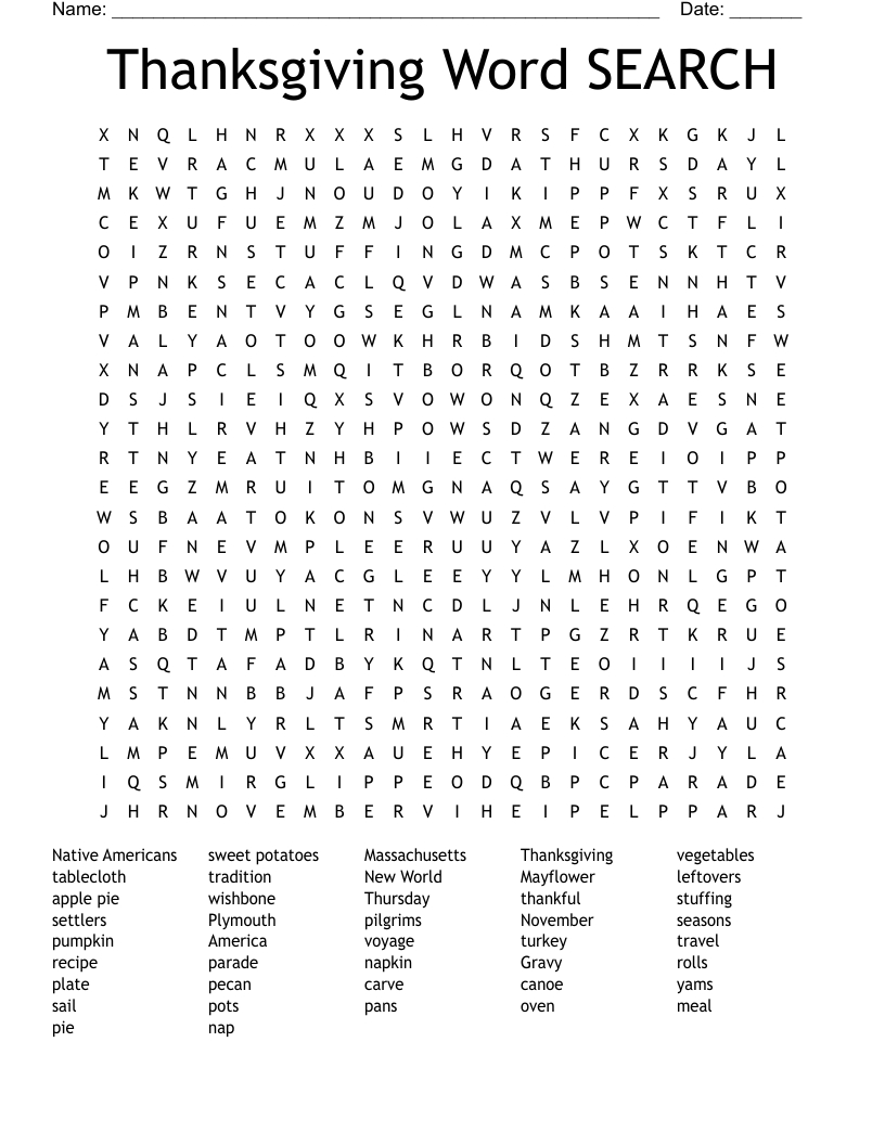 Thanksgiving Word Search - Wordmint intended for Thanksgiving Word Search For High School