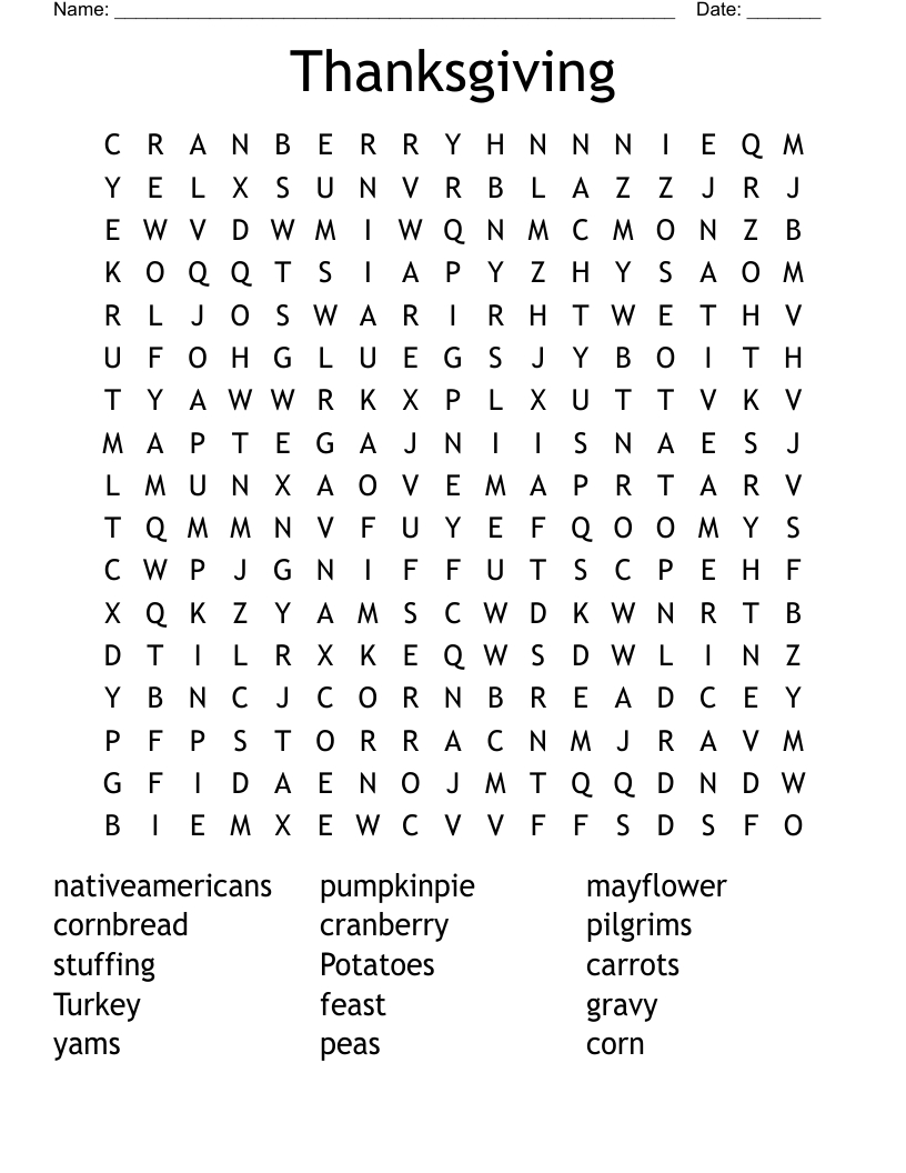 Thanksgiving Word Search - Wordmint with Giant Thanksgiving Word Search