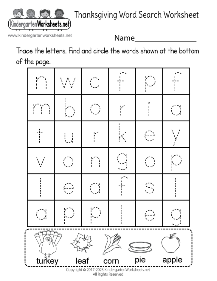 Thanksgiving Word Search For Preschool
