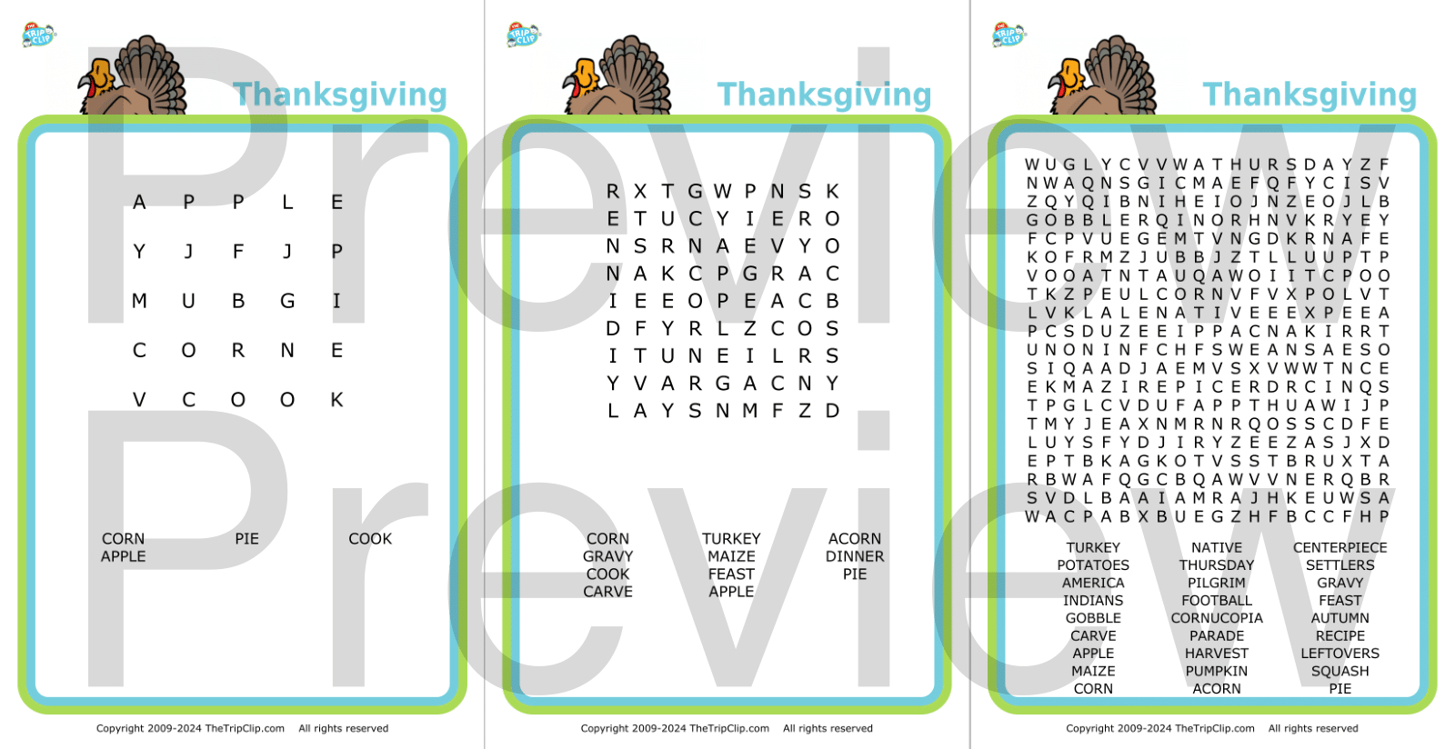 Thanksgiving Word Searches (Pdf) in Tpt Thanksgiving Word Search
