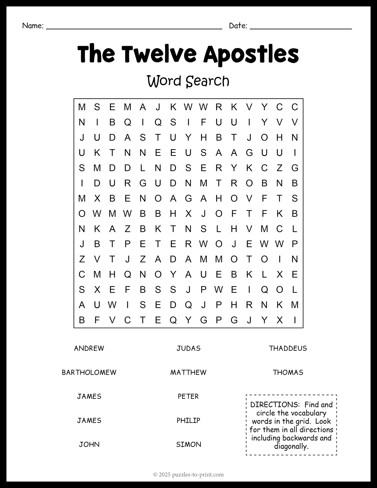 The Twelve Apostles Word Search for John Word Search Puzzles Thanksgiving Answers