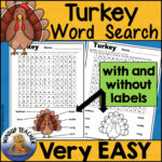 Turkey Word Search   Easy With A Label The Parts Version Intended For Thanksgiving Asl Word Search