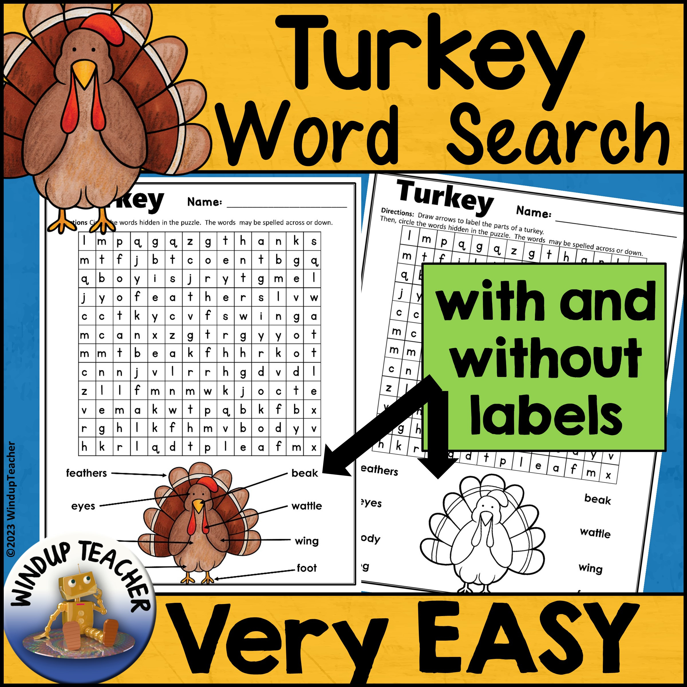 Turkey Word Search - Easy With A Label The Parts Version intended for Thanksgiving Asl Word Search