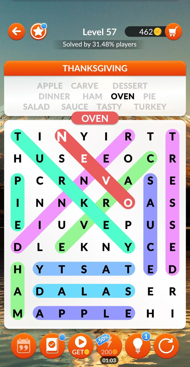 Word Search Explorer Level 57 Thanksgiving Answers throughout Thanksgiving Word Search Level 57