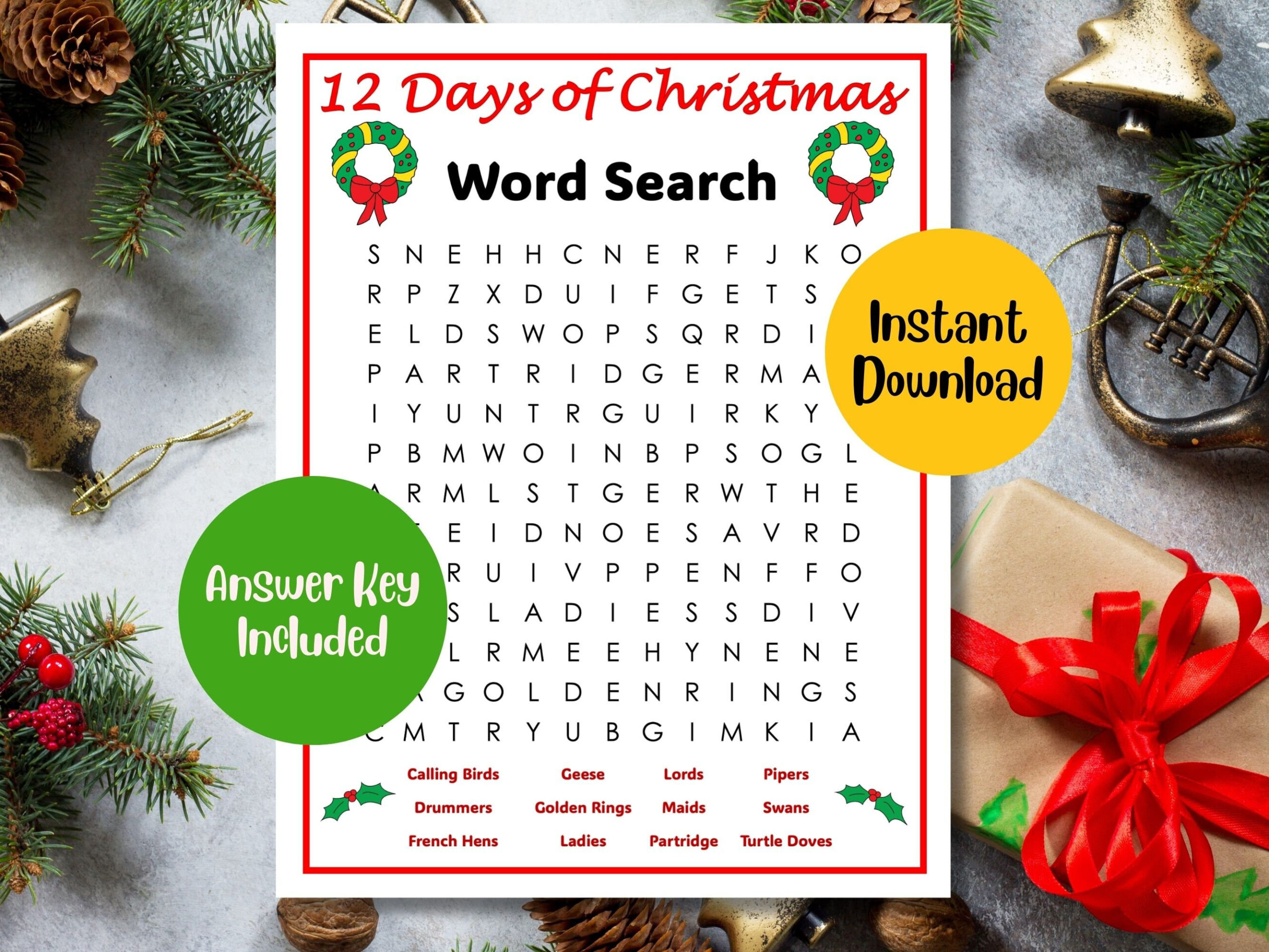 12 Days Of Christmas Word Search | Christmas Word Search - Etsy with regard to 12 Days of Christmas Word Search Answer Key