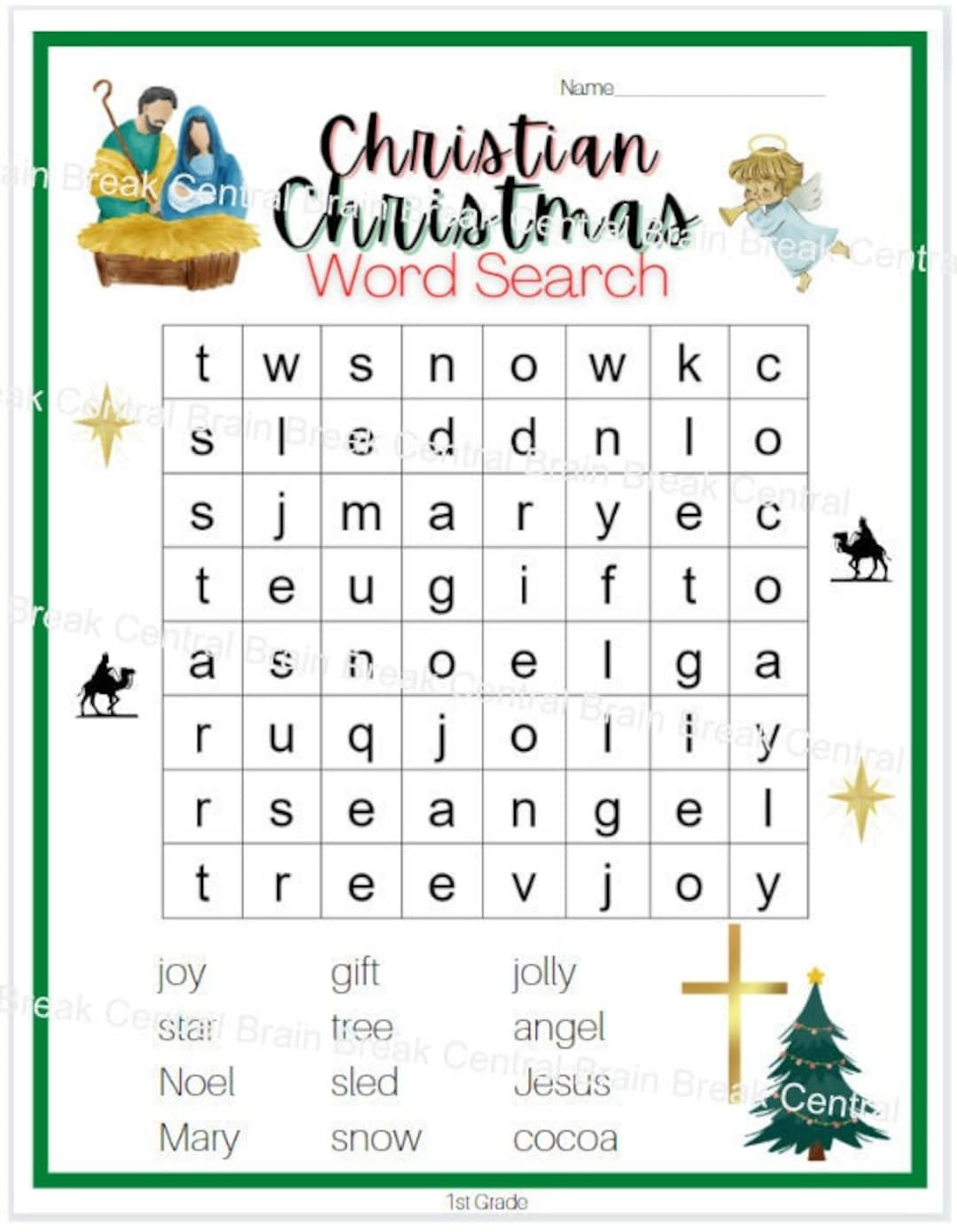 1St Grade Christian Christmas Word Search With Answer Key with regard to Religious Word Search For Christmas