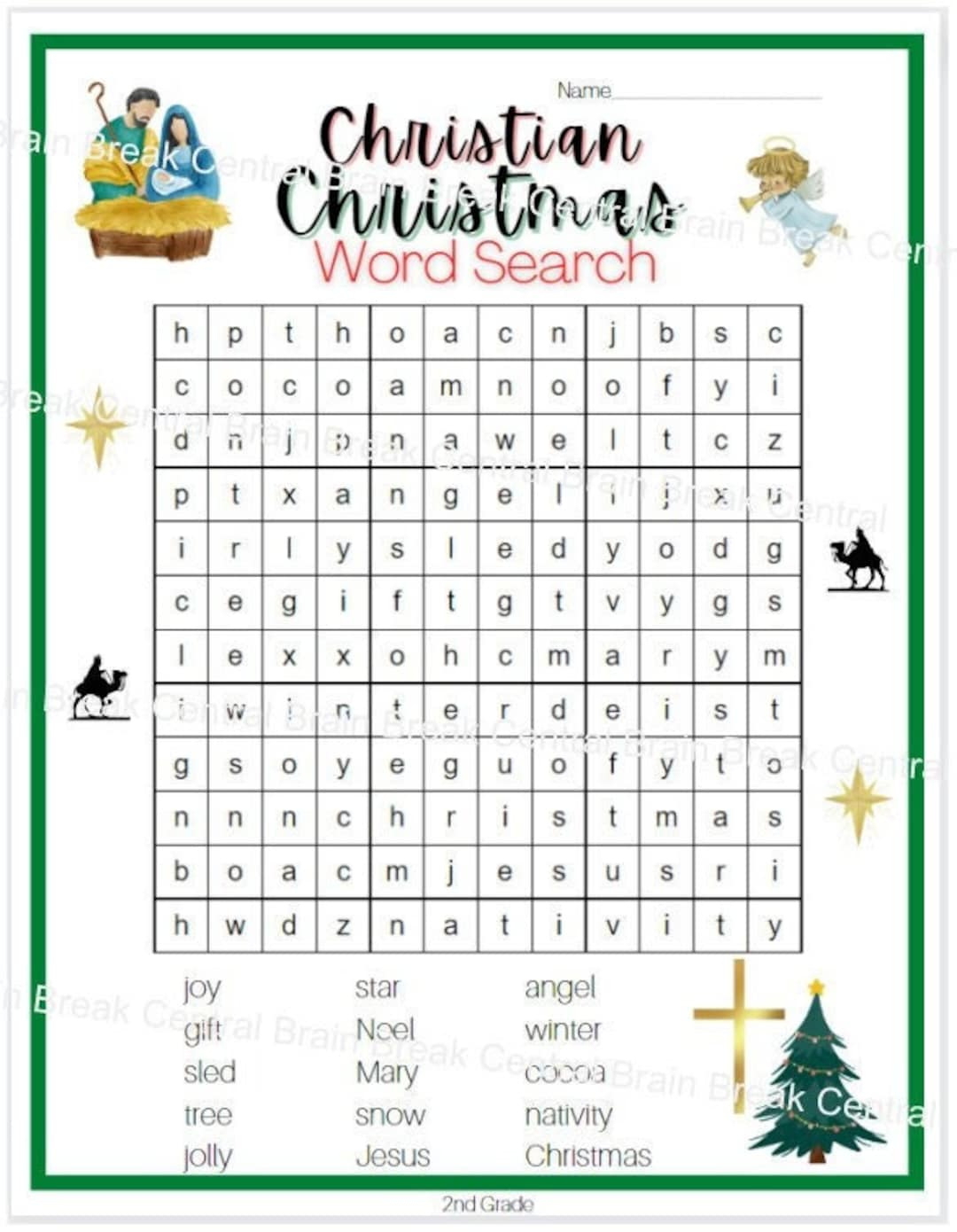 2Nd Grad Christian Christmas Wortsuche Mit Lösungsschlüssel for Printable Christian Christmas Word Search