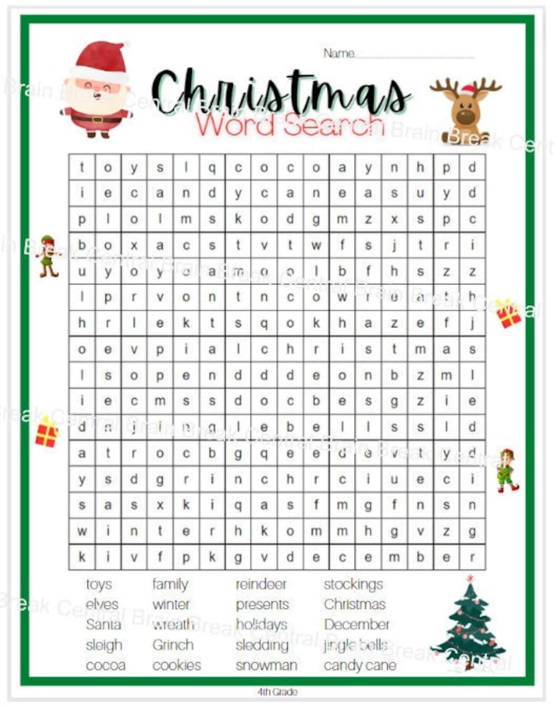 4Th Grade Christmas Word Search With Answer Key, Printable - Etsy throughout 4Th Grade Christmas Word Search