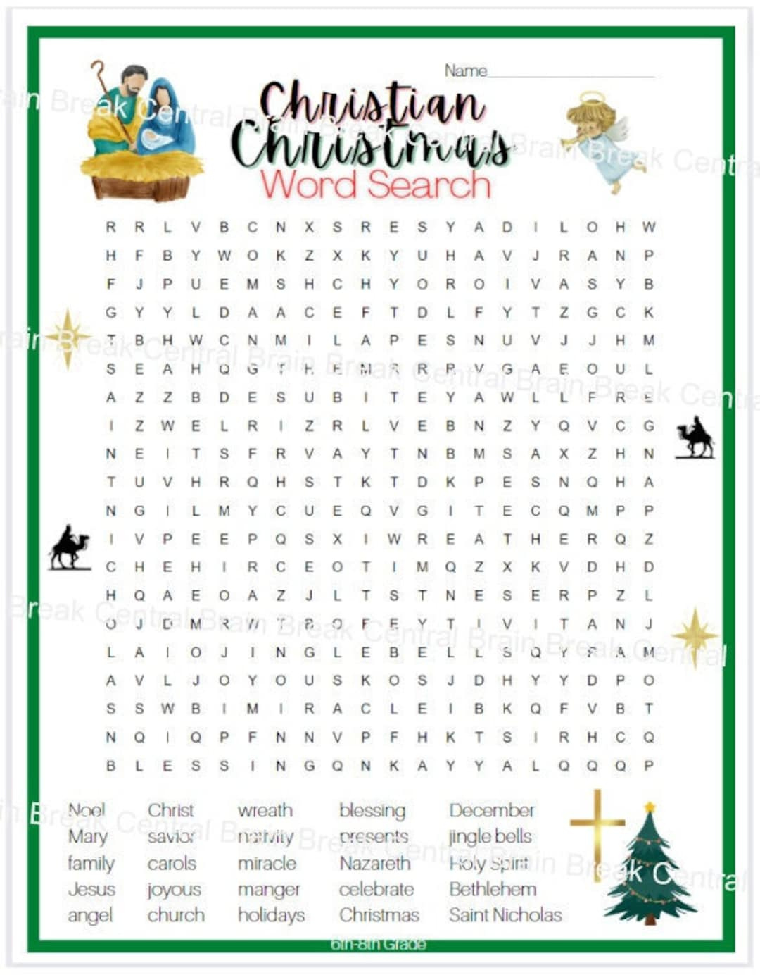 6Th-8Th Grade Christian Christmas Word Search With Answer Key inside Christian Christmas Word Search Puzzles