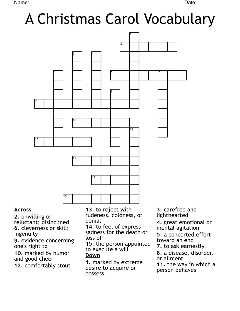 A Christmas Carol Vocabulary Crossword - Wordmint with A Christmas Carol Vocabulary Word Search