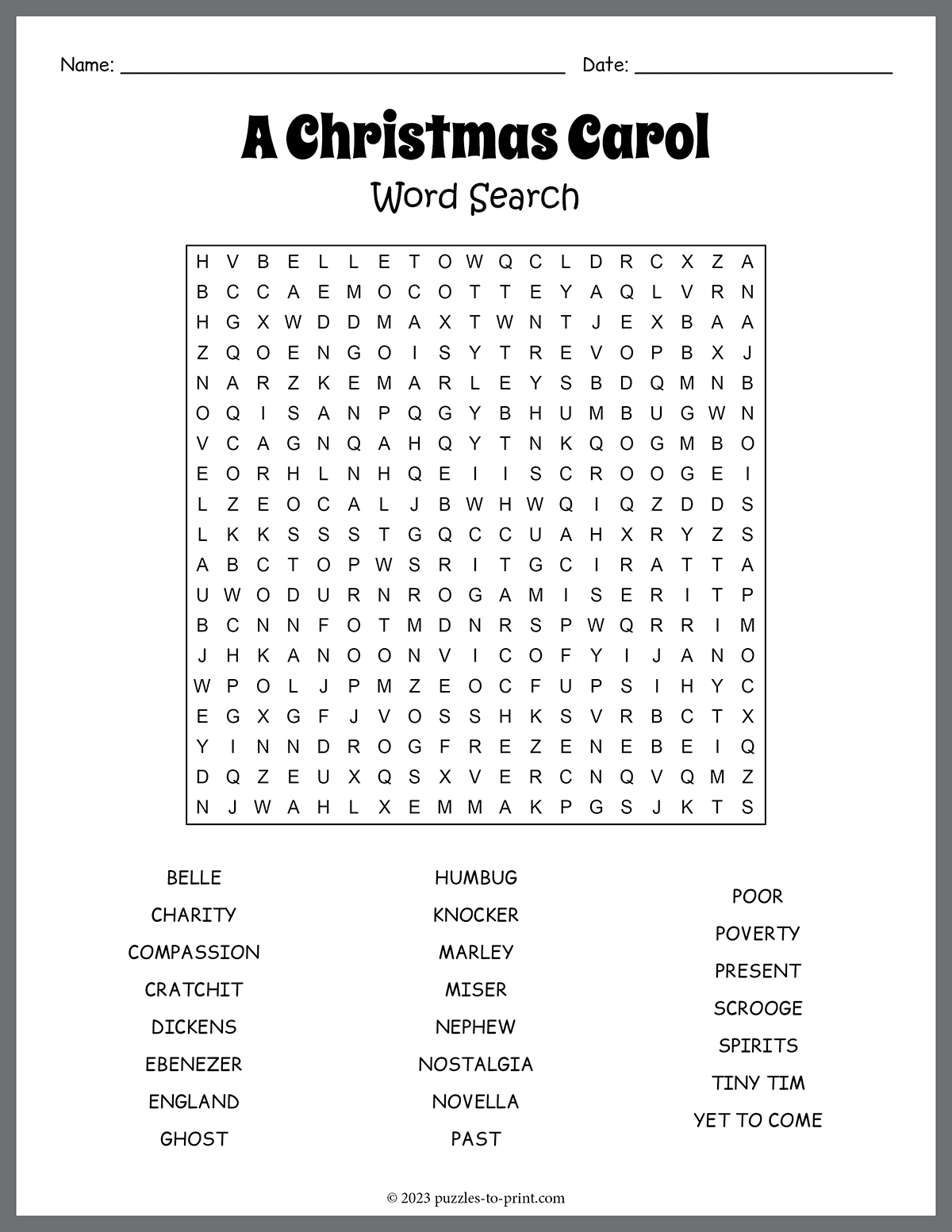 A Christmas Carol Word Search for Dickens A Christmas Carol Word Search